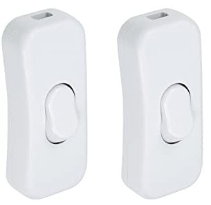 Rebower Inline Kordel Schalter AC 250V 2A 500W Ein/Aus Wippschalter [für Schreibtischlampen] - 2.5x1.1/Weiß/2Stk