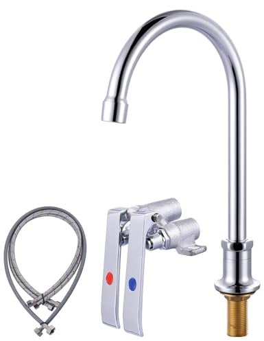 iVIGA Fußpedal-Wasserhahn, [Freisprecheinrichtung] Doppel-Fußpedalsteuerung, Spültischarmatur, Kupfer, berührungsloser Wasserhahn, Regal und Deckmontage für Küche, Bad, Krankenhaus und Labor