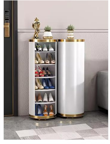Um 360° drehbares Schuhregal, runder Schuhschrank, Metallschuhregal, vertikaler Schuhaufbewahrungsschrank, Schuhturm im Eingangsbereich, für kleine Räume (Farbe: Ø39 cm, Größe: 6 Etagen – 90