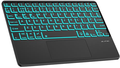 SENGBIRCH Wireless Bluetooth with Touch pad - 7 Colors Backlit Keyboard Light weight Slim for iOS iPad, iPad Pro, iPad Air, Mac, Android Tablet Samsung Galaxy, Xiaomi Pad 5, Huawei, Lenovo, Black