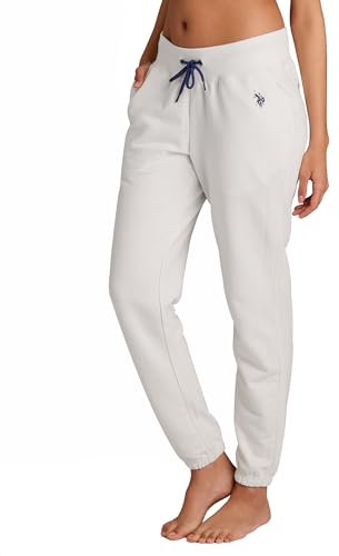 U.S. Polo Assn. Damen-Sweathose mit Taschen, French Terry Damen-Jogginghose oder weites Bein für Damen, Wolke, X-Small