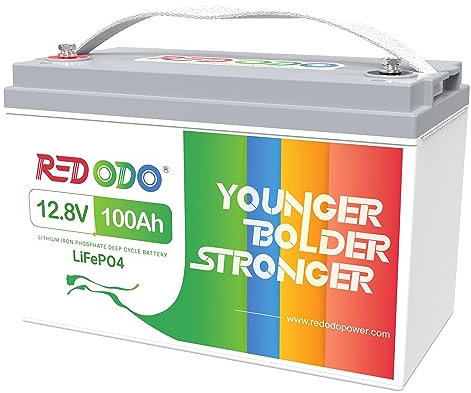 Redodo Batterie Lithium 12V 100Ah, Batterie LiFePO4 Rechargeable avec BMS 100A, 4000+ Cycles, Pour Camping Car, Système Off-Grid, Bateau, Caravane, Solaire
