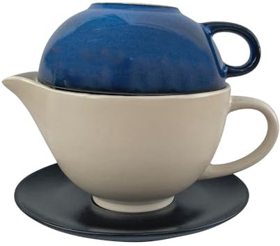 Jameson & Tailor Tea for One: Steingut Teeset für Teeliebhaber (cremefarben/blau)