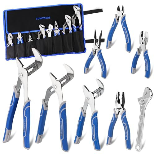 COMOWARE Großes Zangen- und Schraubenschlüssel-Set, 8-teilig, mit Tasche (30,5 cm, 25,4 cm, 20,3 cm Rillengelenkzange, 20,3 cm verstellbarer Schraubenschlüssel, 20,3 cm Linesman, 15,2 cm lange
