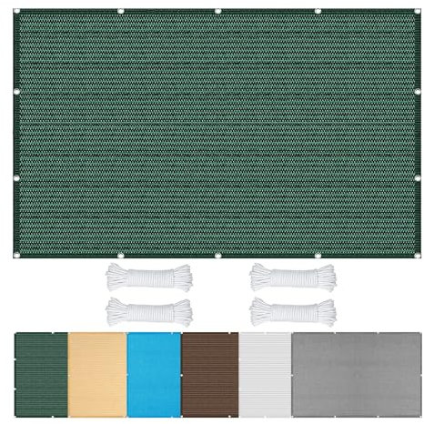Markisenstoffe 2.6 x 9.5 m Rechteckig Sonnenschutz Markise mit Ösen Ohne Bohren Atmungsaktiv UV Schutz Segeltuch für Garten Balkon & Terrasse, Dunkelgrün