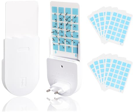2 Blaulicht Mückenschutz Steckdose mit 10 Stück Fliegenfänger Kleber, Fliegenfalle Innenbereich,Geräuschlos, Chemikalienlos, Ungiftig Mückenlampe für Innenbereich, Kinderzimmer, Küche,Schlafzimmer