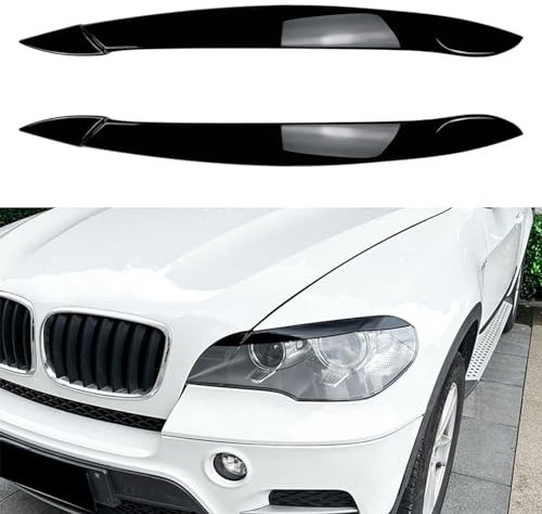 YPSBBHD 2PCS Auto Scheinwerfer Augenlid Augenbraue Vorne Kopf Licht Abdeckung Stirn Scheinwerfer Auge Aufkleber, Kompatibel mit BMW X5 E70 2008-2013,Gloss Black