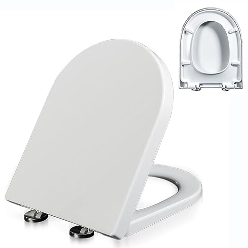 Harnstoff-Formaldehyd-Toilettensitz in D-Form, leiser, langsam schließender Toilettensitz, Schnellverschlussscharniere, verstellbares Scharnier, sanft schließender Toilettensitz, einfach zu installi