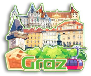 Quwsne Kühlschrankmagnet Graz Österreich Kühlschrankmagnet Stadt Reise Souvenirs Touristengeschenke 3D klassische Sehenswürdigkeiten handgefertigt Handwerk Heimdekoration – 1490