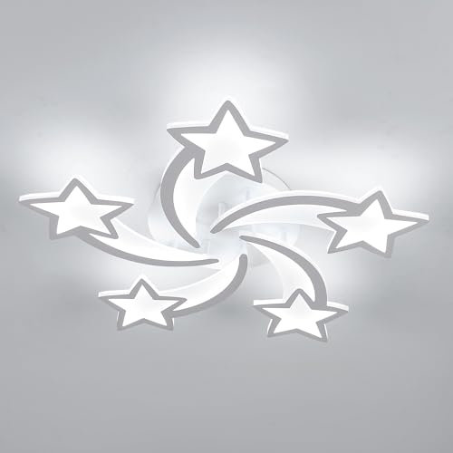 Osairous Plafoniera LED Moderna, 60W 6700LM Lampadario Cameretta Bimba, Lampadario Creativo a Forma di Stella 5 Teste, Plafoniera per Soggiorno, Luce Bianca Fredda 6500K