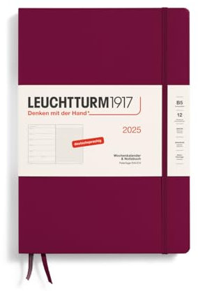 LEUCHTTURM1917 370479 Wochenkalender & Notizbuch Composition (B5) 2025, Port Red, Deutsch