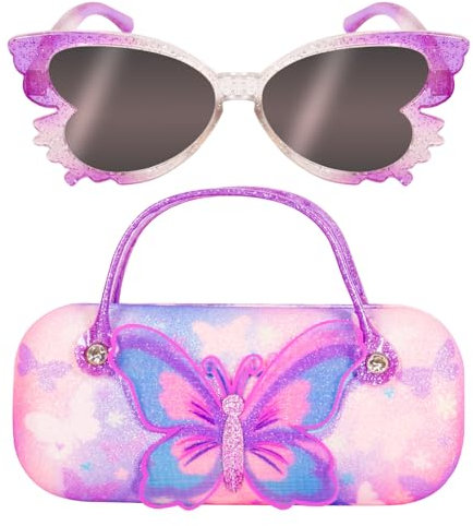 PinkSheep Sonnenbrille für Mädchen, Baby, Kinder, polarisierte Sonnenbrille mit Etui, Einhorn, oval, Katzen, Herz, Meerjungfrau,Schmetterling,Weiße katzeUV401-Schutz (Schmetterling)