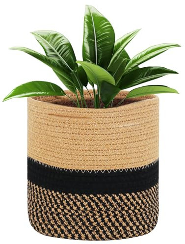 RUCUDIM Plant Pots for Indoor Plants, Indoor Woven Plant Pots for 7 Planter Flower Pots, 20CM Rope Plant Basket, Foldable Laundry Basket, Multifunctional Home Decoration(Black and Brown)