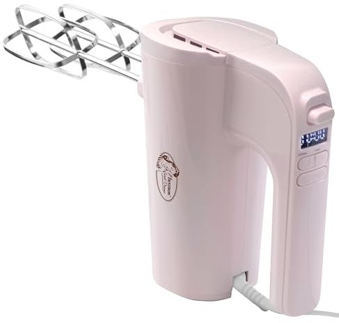 Bestron - Batidora eléctrica para cocina, batidora de mano potente con 6 velocidades, función turbo y pantalla LCD, viene con 2 batidores y 2 ganchos amasadores, peso ligero de 1 kg, color: rosa