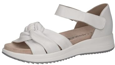 CAPRICE Damen Sandalen flach aus Leder mit Klettverschluss, Weiß (White Nappa), 37 EU