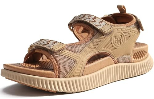 KuaiLu Sandales Randonnée Femmes Sport extérieur Confortable Marche Orthopedique Réglables Cuir été Ouverte Trekking Sandale Randonnee Léger Antidérapante Soutien Voûte Plantaire Sandales Kaki 38