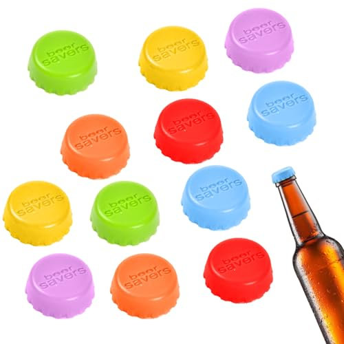 Tappi per bottiglie colorati, set da 12 tappi a corona in silicone, riutilizzabili, in silicone, per birra, bottiglie di vetro, bicchieri da vino per uso domestico e per succhi