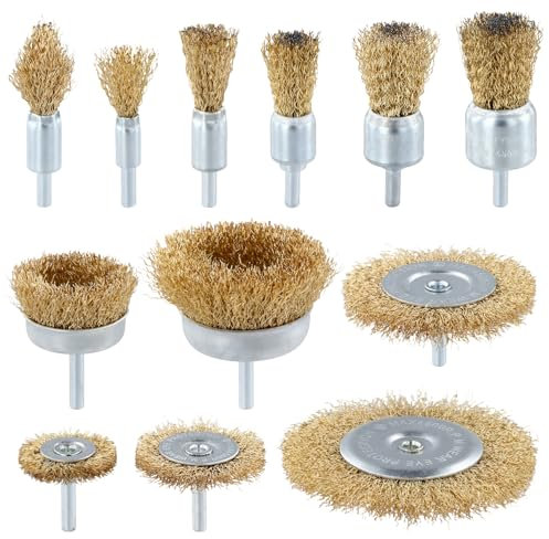 QWORK® 12 Piece Wire Brush Wheel Cup , Brass Coated Wire Brush For Drill , 1/4(6mm) Shank , For Paint Removal , Cleaning Rust And Abrasive