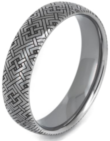 HoloRing Silber Wolframring mit Geometrischem Muster - Komfort-Design, Kratzfest, Hypoallergen, Personalisierte Gravur verfügbar, 6mm Breite (62 (19.7))