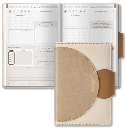 BIROYAL 5 Minuten Achtsamkeitstagebuch, Dankbarkeitstagebuch mit 192 Seiten, Journal für Persönlichkeitsentwicklung, Tagebuch zum Ausfüllen für Dankbarkeit & Achtsamkeit, Notizbuch A5, Braun
