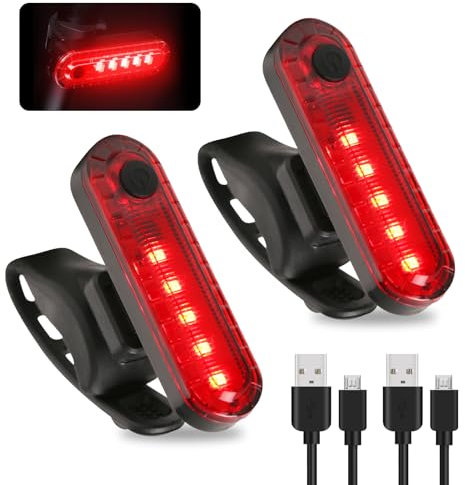 2 Pack LED Rear Bike Lights, USB Rechargeable LED Rear Bike Tail Light Ultra Bright Bicycle Taillight Waterproof Bike Back Light for Cycling Backpack Helmet Safety Warning - Four Light Mode
