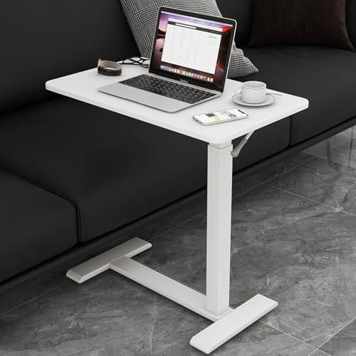 PUNCIA Medical Adjustable Overbed Bedside Table with Hidden Casters Pneumatic Mobile Standing Laptop Desk Movable Over The Bed Table Rolling Computer Cart for Hospital Home Use