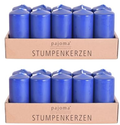 pajoma® Stumpenkerzen Blau - 2x 10 Stück | Ø 4 x 9 cm | Brenndauer: ca. 9 Stunden | Hochwertiges Paraffin & Baumwolldocht | ideal für Gastronomie, Hotels, Kirchen & Feierlichkeiten