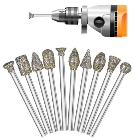ElevateTech Diamond Grinding Burr Bit Set 20Pcs Stone Carving Rotary Tools Polishing Kits Diamond Grinding Burr Drill Bit Set Shank Rotary Tool Accessories for Stone Glass Ceramics Carving Polishing