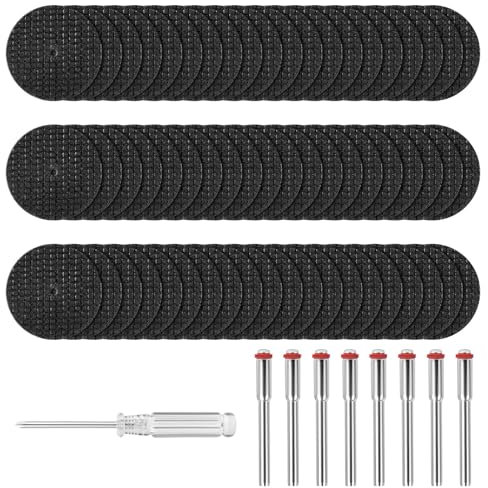 Flintronic Hoja de Corte, 60 PCS Disco de Corte para Dremel con 8 Mandriles SC y 1 Destornillador, Mini HSS Hoja de Sierra Circular Herramientas Rotativas para Madera Piedra Metal