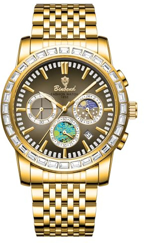 JewelryWe Herrenuhr Leuchtend Chronograph Uhr 30 Wasserdicht Kalender Analog Quarz Armbanduhr Herren Edelstahl Band Multifunktionsuhr mit Leuchtzeiger, Stoppuhr, Sternenhimmel Zifferblatt