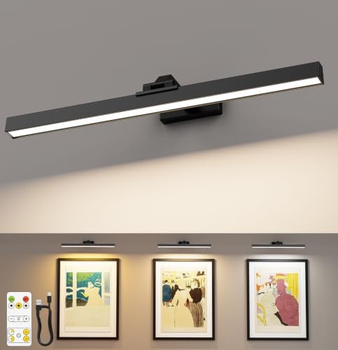 LABOREDUCER Picture Lights for Wall, 6500mAh 60cm with Remote, Black | Dimmable & 3 Color Temps, Rechargeable Battery Operated Picture Lights Indoor for Dartboard Frame Gallery Display Art