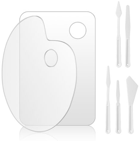 2 Stück Malpalette klare Acrylfarben, Ovale und Rechteckige Malpalette 30×20cm mit Schutzfolie und 5 Stück Malmesser Set Kunststoff, Mischen für Acrylfarben, Öl, DIY Kunst