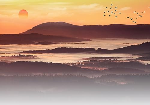 gdkldfg Papier Peint Panoramique 400x280cm Nature Forêt Brume Soleil Montagnes Zen Classique Poster Mural Tapisserie Murales Soie Intissé Decoration Murale Chambre