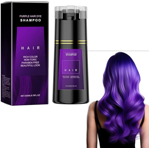 Shampoo Schwarze Haare, Black Hair Dye Shampoo 3in1, Haarfarbe shampoo,Grey Attack shampoos Anti Grau Effekt Farbshampoos Gegen Graue haare für Coloriertes für Frauen und Männer,200ml (Lila)