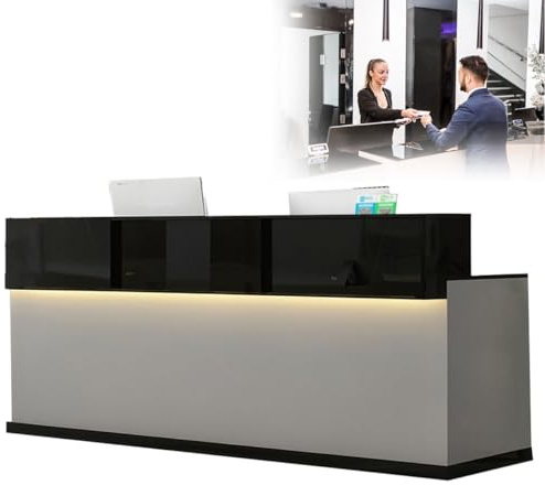 cendbirut Empfangstresen mit Theke, Rezeptionstrese, moderner Empfangstresen & LED-Lichtleiste, für Geschäft, Empfangsraum, Lobby, Schönheitssalon, Einzelhandel, Klinik, Büro, Schwarz
