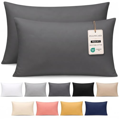 Pamposh 300 Thread Count 100% Egyptian Cotton Pillow Cases 2 Pack Breathable Ultrasoft Pillow Covers