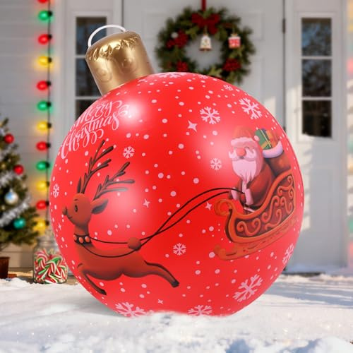 Aufblasbare Weihnachtskugeln Groß, Weihnachtsball Gross Outdoor, Exquisit Aufblasbare Weihnachtsdeko PVC Aufblasbarer Weihnachtskugeln für Weihnachten Partydekorationen (Rot-Weihnachtsmann)