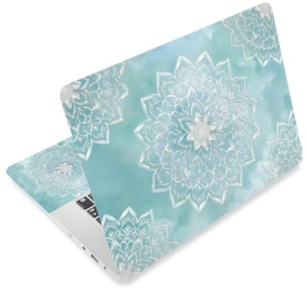 CRAFTYMELODY Mandala Laptop Skin Aufkleber PVC Vinyl Notebook PC Protector Wasserdicht Kratzfest Türkis