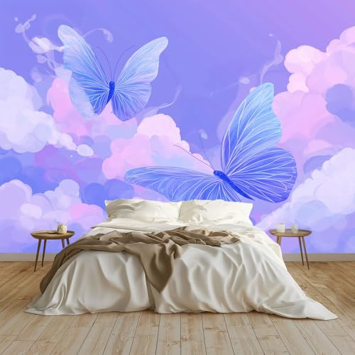 Fototapete Traum Schmetterling Wolken Vlies Wandtapete Lila Tapeten Wohnzimmer Schlafzimmer Büro Flur Wanddeko Jugendzimmer Wandbild Wand Dekoration 400x280 cm