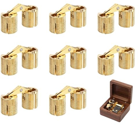 yqdnboi8 Stück Verdeckte Kupfer Scharnier 8mm, Mini scharniere tonnenscharnier, Scharnier Unsichtbar Kupfer, Messing Tonnenscharnier, geeignet für Schränke und Möbel, 180-Grad-Öffnungswinkel.