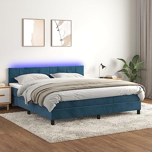 QZZCED Boxspringbett mit Taschenfederkernmatratze und verstellbarem Kopfteil aus weichem Samt, inklusive farbigem LED-Streifen und Lederschutz