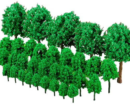 50 Stück Landschaft Modell Bäume, Modellbau Bäume (3-9cm), Gemischtes Baum Modellbau, Blumenbaum Modell, Landschaft Diorama Baum, Mini Landschaftsgestaltung, Kunstbaum, für DIY, 4 Stile (Grün)