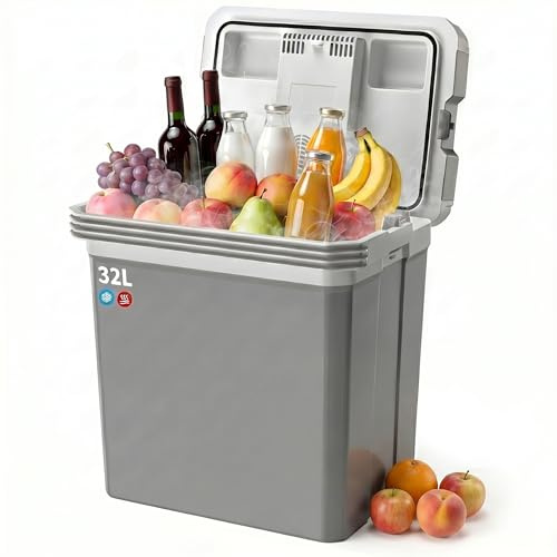 TOOHUB 32L Kühlbox, Elektrische Kühlbox 12V/230V Kühl & Warm Funktion Mini Kühlschrank mit Energiespar-/MAX/ECO-Modus, Tragegriff Kühlbox für Camping, Picknick, Wohnmobil und Familienfeiern