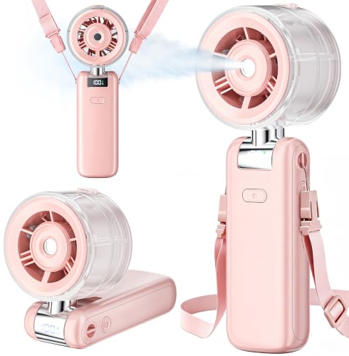 Wrischan Handventilator mit Sprühnebel,4000mAh Tragbarer Turbo Ventilator | Kühlnebel Spray, Wiederaufladbarer Personal Ventilator mit 5 Geschwindigkeiten,Klappbarer Wassersprüher für Reisen Strand