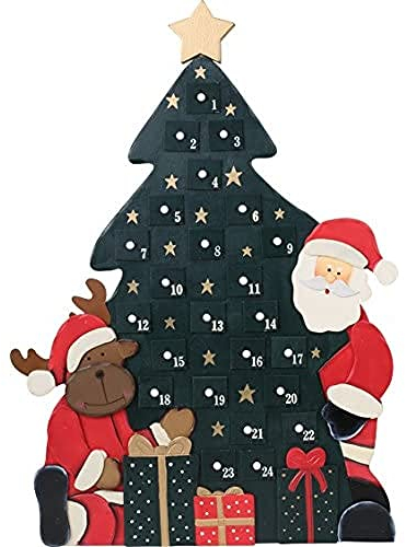 Adventskalender Weihnachtszeit aus Holz, im nostalgischen Design mit 3D-Applikationen, jedes Jahr wiederverwendbar, 24 Holzschubladen bieten genügend Platz für kleine Geschenke