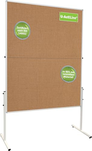 FRANKEN Moderationstafel U-Act!Line®, doppelseitig, pinnbar, 120 x 150 cm, braun/Jute, klappbar, Pinnwand mit Standbeinen, MT9909