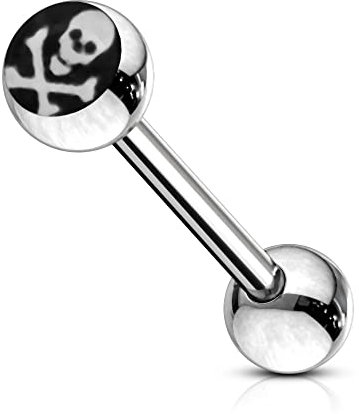 Monster Piercing Totenkopf Logo Bild Ball mit 14 Gauge - 19MM Länge 316L chirurgischer Stahl Straight Barbell Zunge Bar Piercing