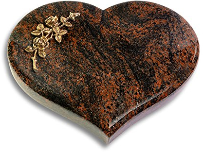 Grabplatte, Grabstein, Grabherz, Urnengrabstein Modell Coeur 40 x 30 x 7 cm Aruba-Granit, poliert inkl. Gravur (Bronze-Ornament Rose 5)