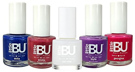 5 x Little BU® Non-Toxic Colour Nail Polish for Kids Teens and Mums (Layla, Georgina, Milla, Emilia & Top Coat) - 5 x 9ml - MADE IN FRANCE