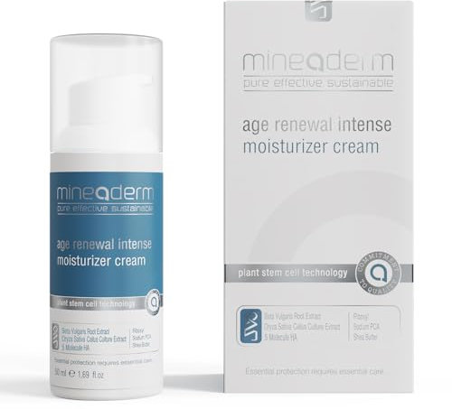 Mineaderm Age Renewal Intense Feuchtigkeitscreme – Anti-Aging Gesichtscreme mit Peptiden Reis Stammzellen Hyaluronsäure und Sheabutter – Für trockene und normale Haut – Tages- & Nachtpflege – 50 ml